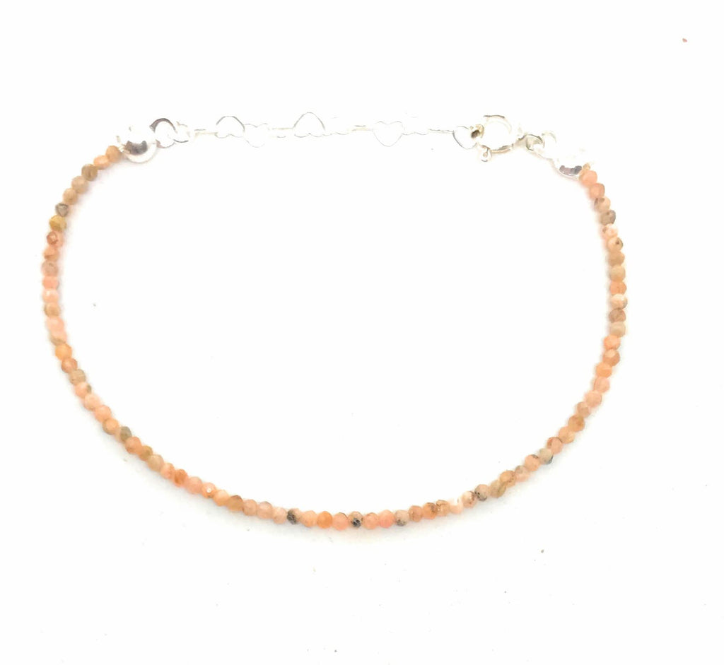 Pulsera de piedra natural 2 mm rodocrosita y plata de ley ajustable de 16 cm a 19 cm