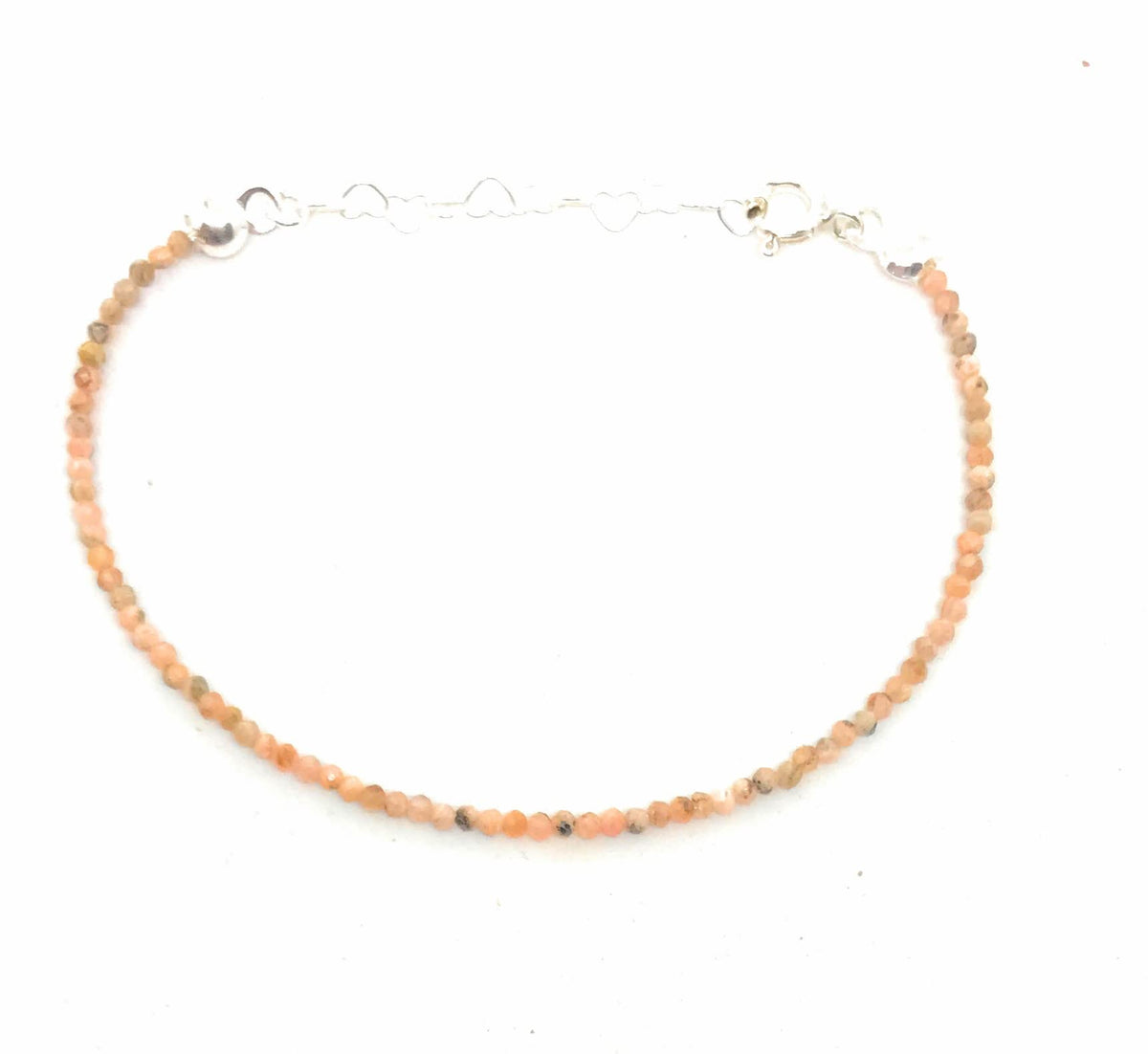 Pulsera de piedra natural 2 mm rodocrosita y plata de ley ajustable de 16 cm a 19 cm