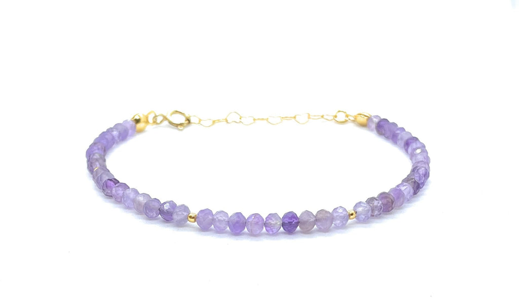Pulsera de amatista natural de 3x4 mm, con plata de ley 925 chapada en oro de 24 quilates, ajustable de 16 a 19 cm
