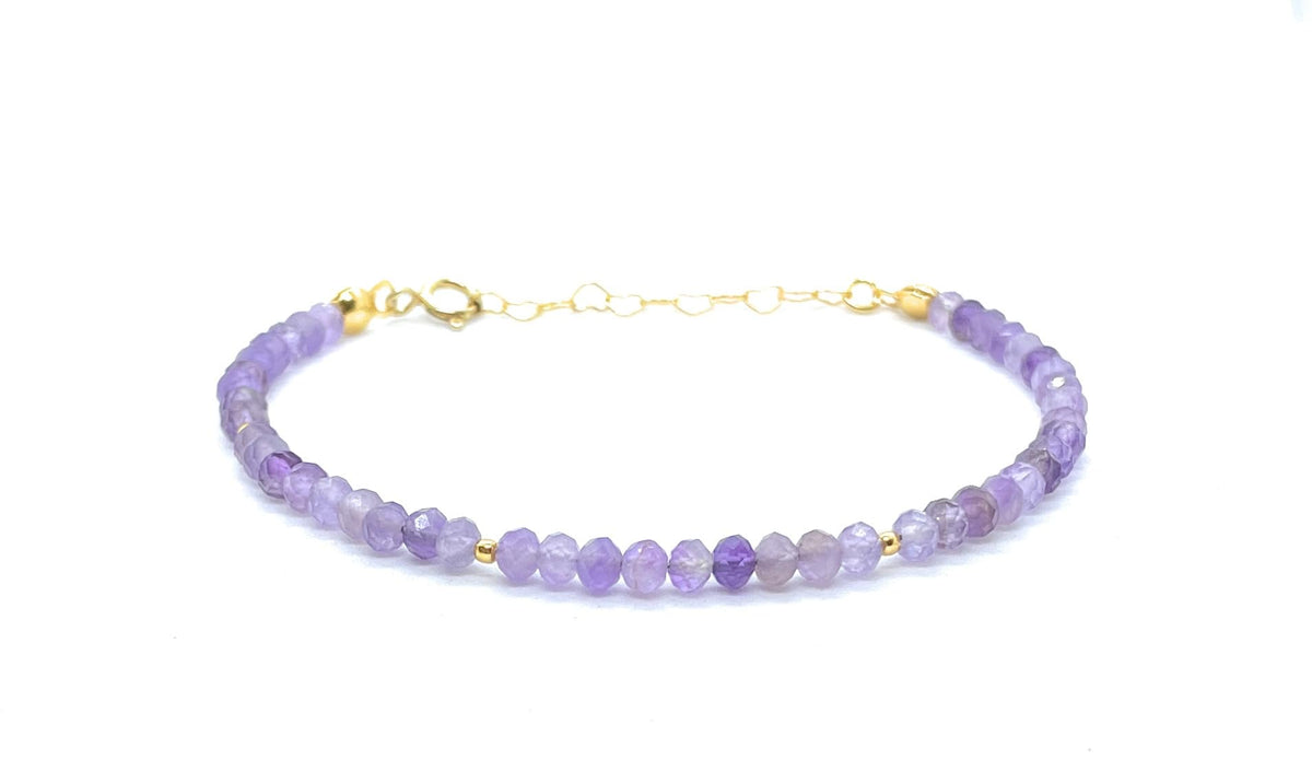 Pulsera de amatista natural de 3x4 mm, con plata de ley 925 chapada en oro de 24 quilates, ajustable de 16 a 19 cm