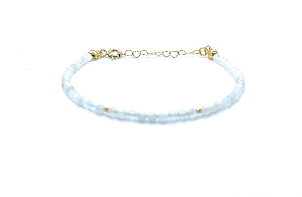 Pulsera de mujer piedra luna natural plata de primera ley 925 chapada en oro de 24K ajustable de 16cm a 19cm