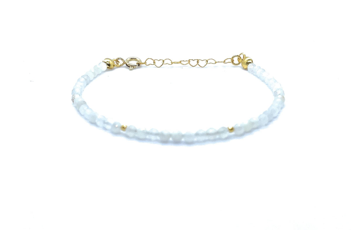 Pulsera de mujer piedra luna natural plata de primera ley 925 chapada en oro de 24K ajustable de 16cm a 19cm