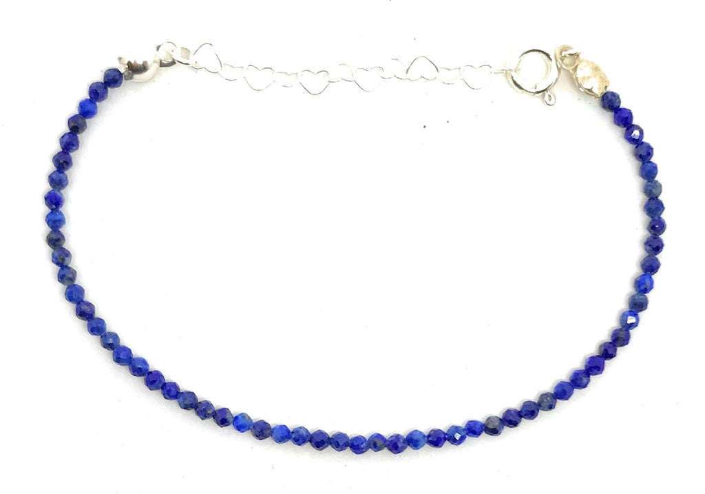 Pulsera de piedra natural de 2 mm lapislazuli y plata de ley ajustable de 16 cm a 19 cm