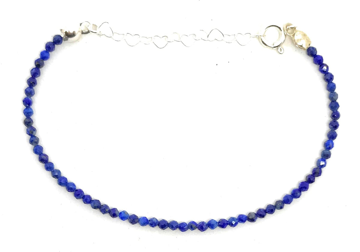 Pulsera de piedra natural de 2 mm lapislazuli y plata de ley ajustable de 16 cm a 19 cm
