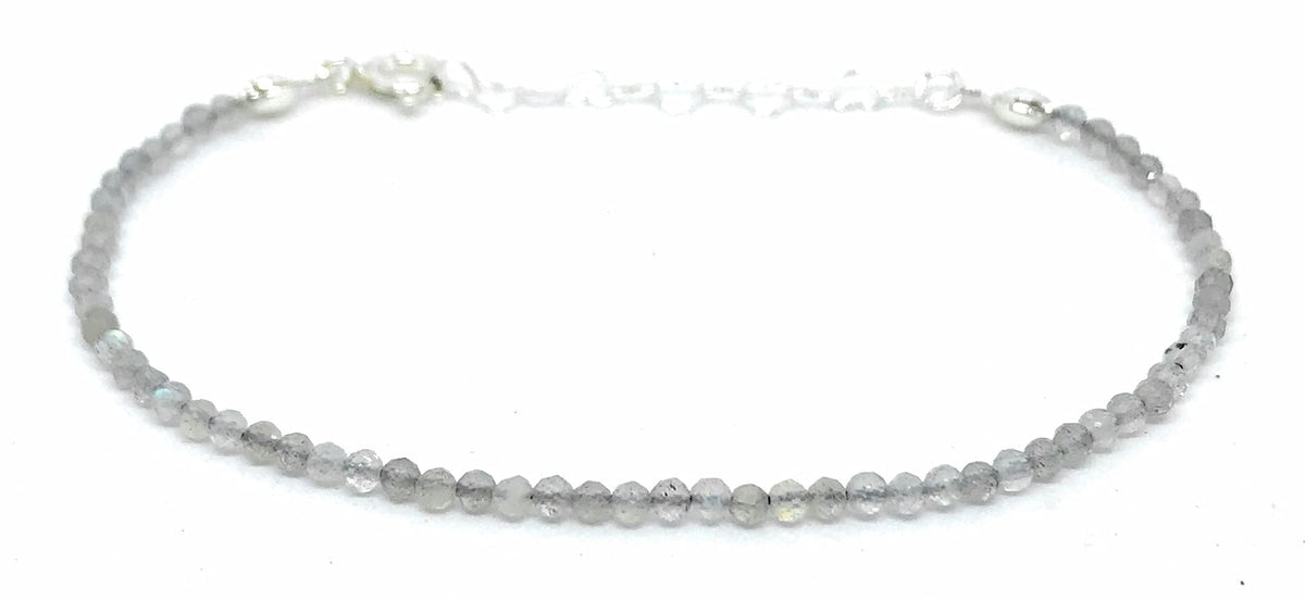 Pulsera de labradorita piedras de 2 mm de grosor y plata de ley de 16 cm a 19 cm