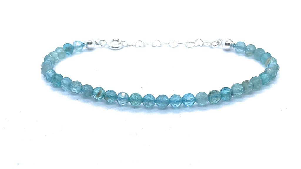 Pulsera de mujer cianita piedra natural de 4 mm de grosor plata de primera ley longitud de16 mm a 19 mm
