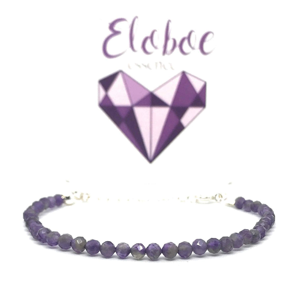 Pulsera de amatista, piedras naturales semipreciosas de 4 mm de grosor, cadena de plata ajustable de 16cm a 19cm.