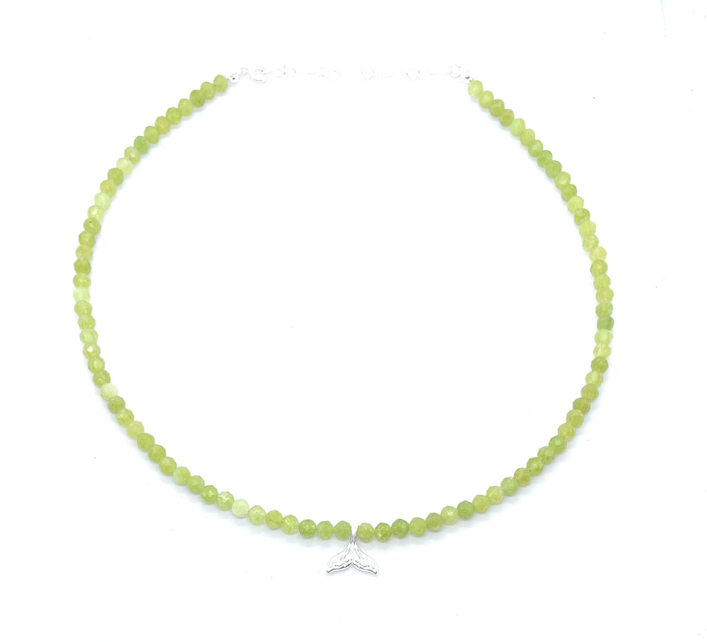 Collar de Peridoto Natural 4mm, Colgante Cola de Sirena, Plata 925, Ajustable 40-45 cm