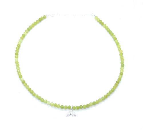 Collar de Peridoto Natural 4mm, Colgante Cola de Sirena, Plata 925, Ajustable 40-45 cm