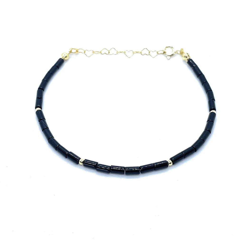 Eloboe essence Pulsera de Turmalina negra Natural, Plata 925 Chapada en Oro 24k, 16-19 cm Ajustable