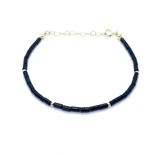 Eloboe essence Pulsera de Turmalina negra Natural, Plata 925 Chapada en Oro 24k, 16-19 cm Ajustable