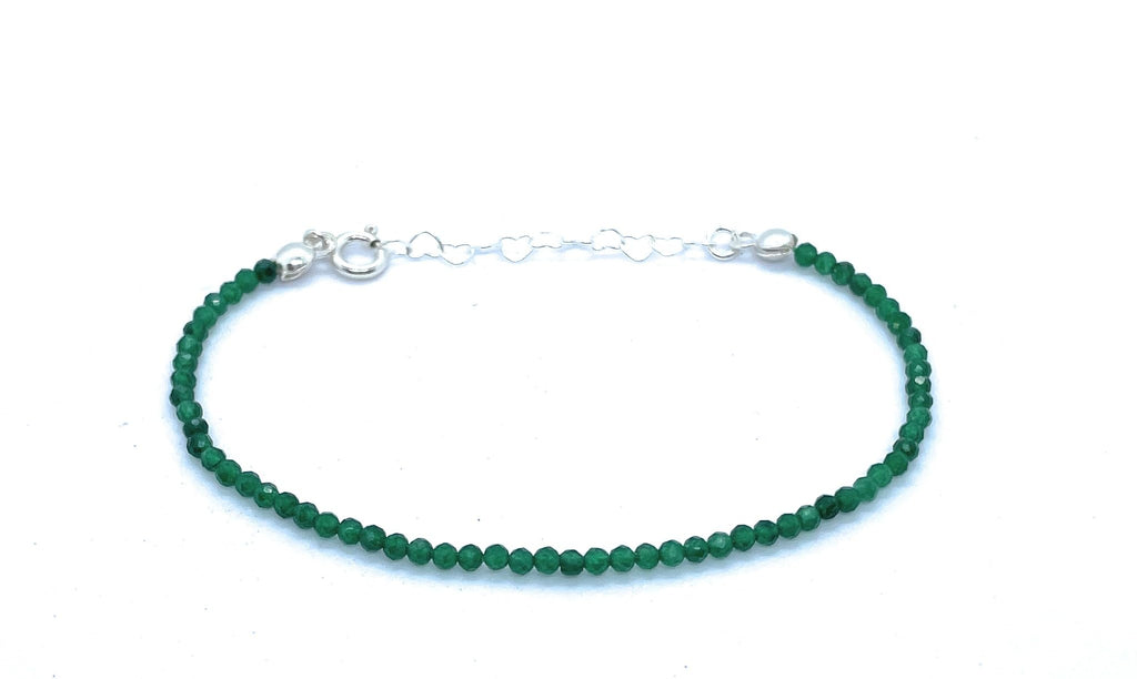 Pulsera de Jade verde piedra natural de 2mm de grosor plata de primera ley ajustable de 16cm a 19cm