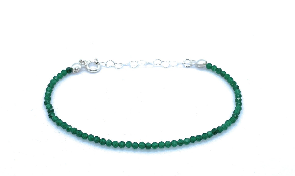 Pulsera de Jade verde piedra natural de 2mm de grosor plata de primera ley ajustable de 16cm a 19cm