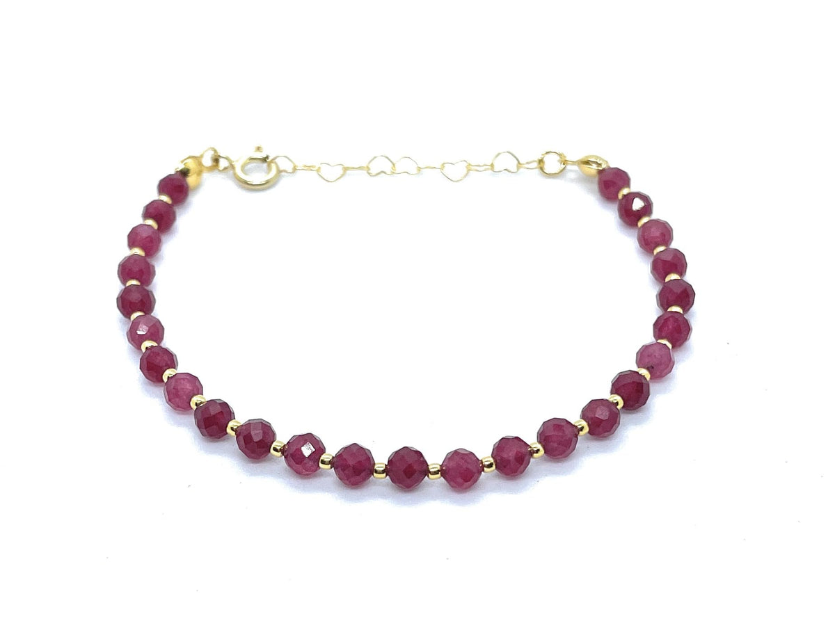 Pulsera de rubí natural de 4 mm, plata 925 chapada en oro 24K, 16-19 cm