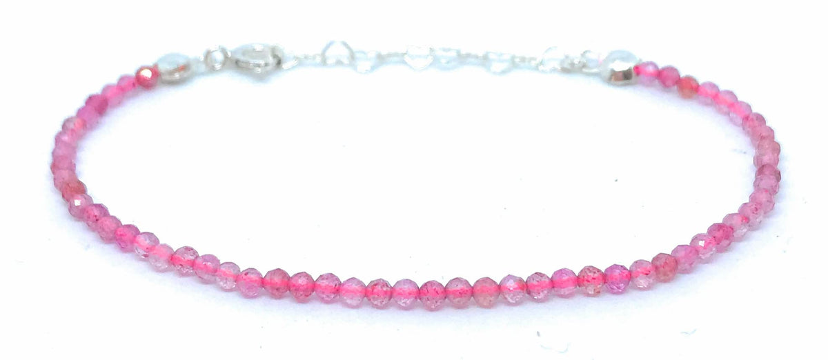 Pulsera de cuarzo fresa rosa de 2mm de grosor plata de primera ley 925 ajustable de 16cm a 19cm.