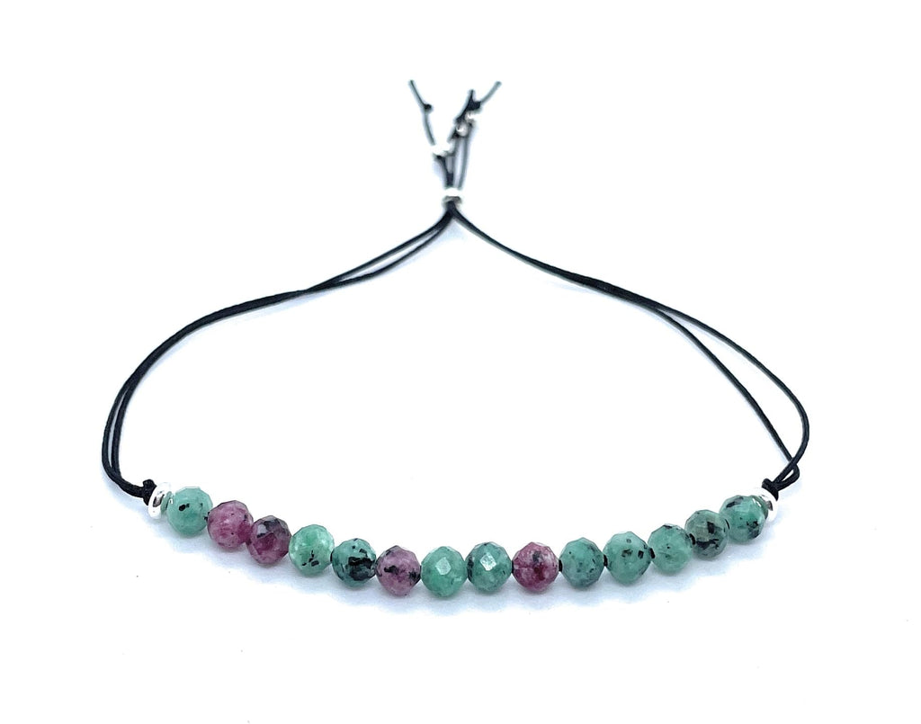 Pulsera de hilo con rubíes y esmeraldas de piedra natural, 4 mm de grosor, plata de ley 925, ajustable