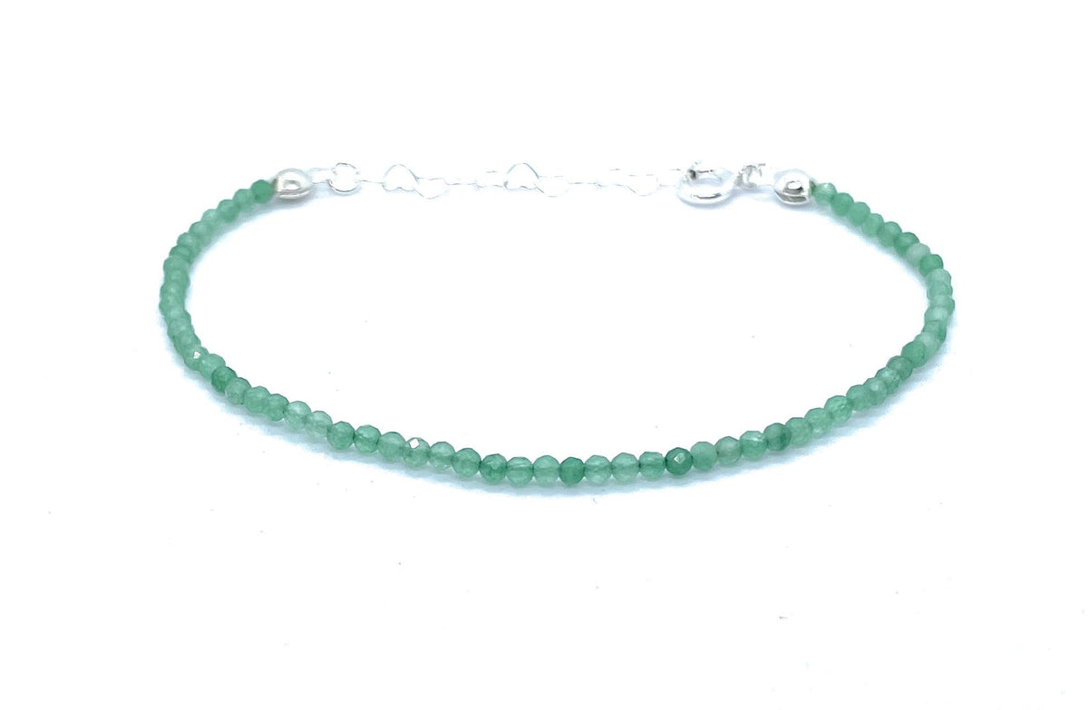 Pulsera de aventurina verde, piedra natural de 2 mm de grosor, plata de ley 925, ajustable de 16 cm a 19 cm