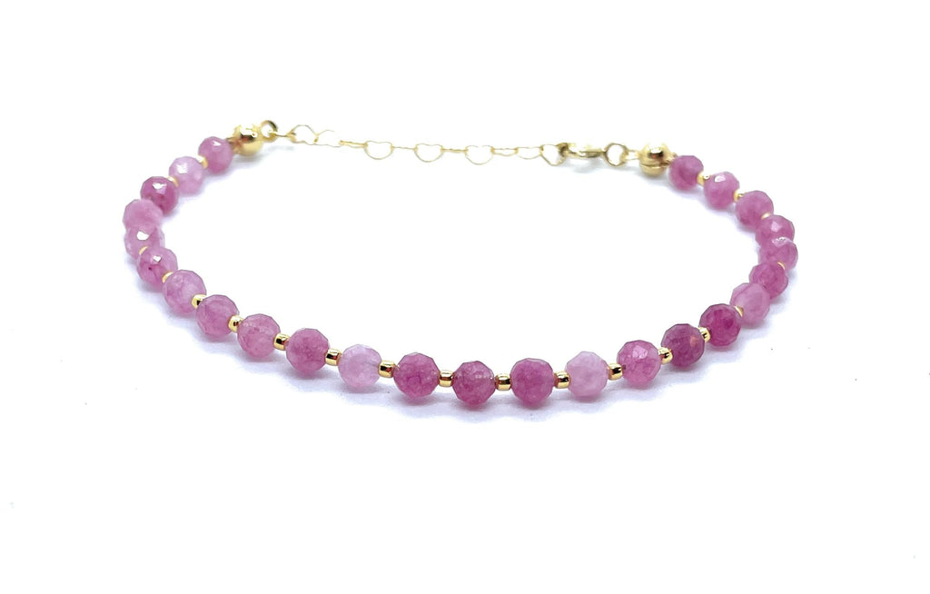 Pulsera de Cuarzo Rosa fresa Natural, 4mm, Plata 925 Chapada en Oro 24k, Ajustable 16-19cm