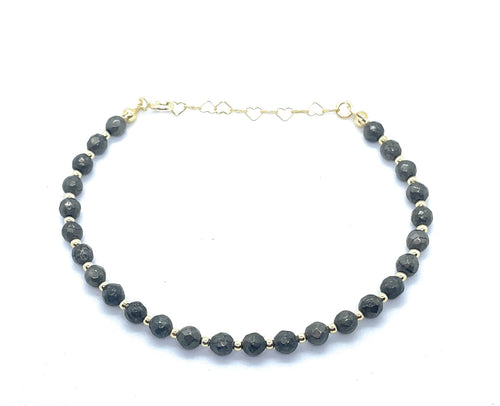 Eloboe essence Pulsera de Pirita Natural 4mm, Plata 925 Chapada en Oro 24K, Ajustable 16-19 cm, Dorado