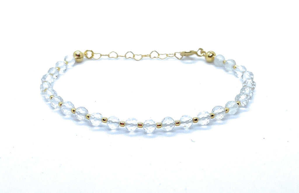Pulsera de Cuarzo Natural, Plata 925 Chapada en Oro 24k, 4mm, Ajustable 16-19cm