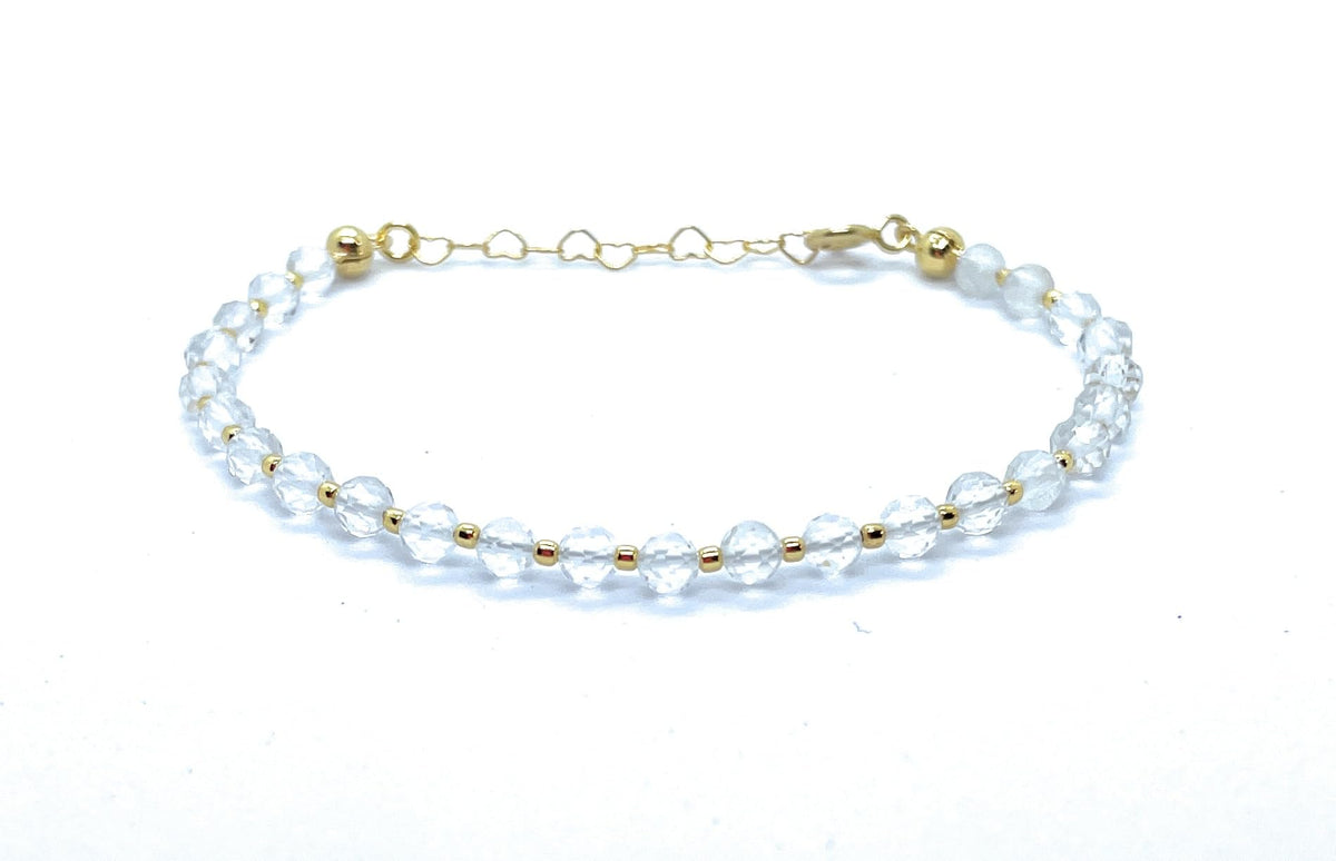 Pulsera de Cuarzo Natural, Plata 925 Chapada en Oro 24k, 4mm, Ajustable 16-19cm