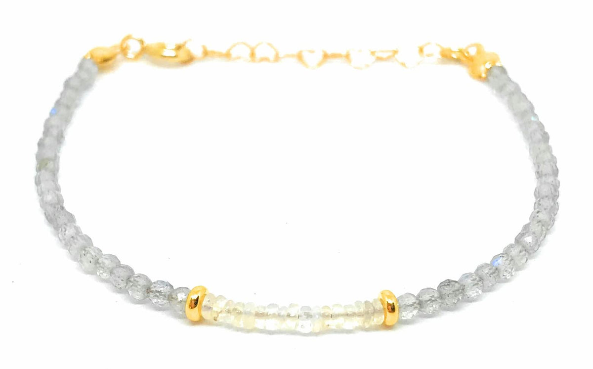 Pulsera de mujer piedras naturales semipreciosas de labradorita opalo etíope plata de primera ley ajustable chapada en oro de 16cm a 19cm