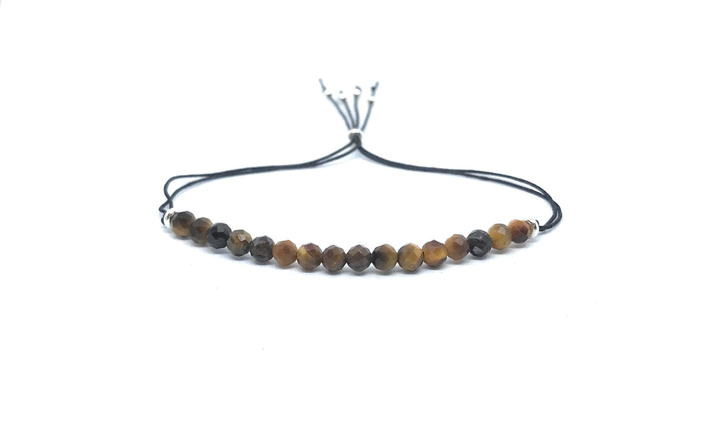 Pulsera de hilo mujer ojo de tigre piedra natural de 4mm de grosor plata de primera ley 925 ajustable a cualquier grosor de muñeca