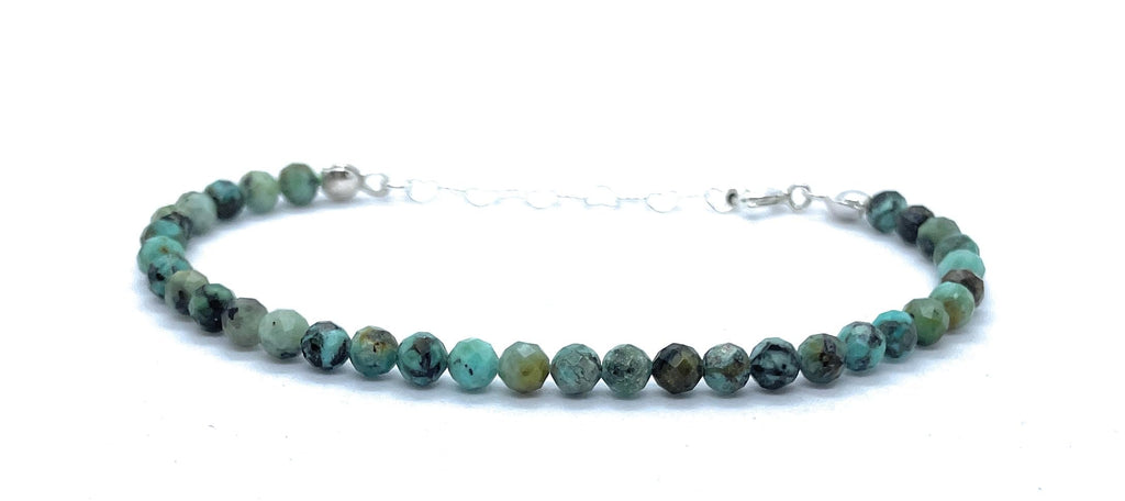 Pulsera de turquesa africana, piedra natural de 4 mm, plata 925, ajustable de 16 cm a 19 cm