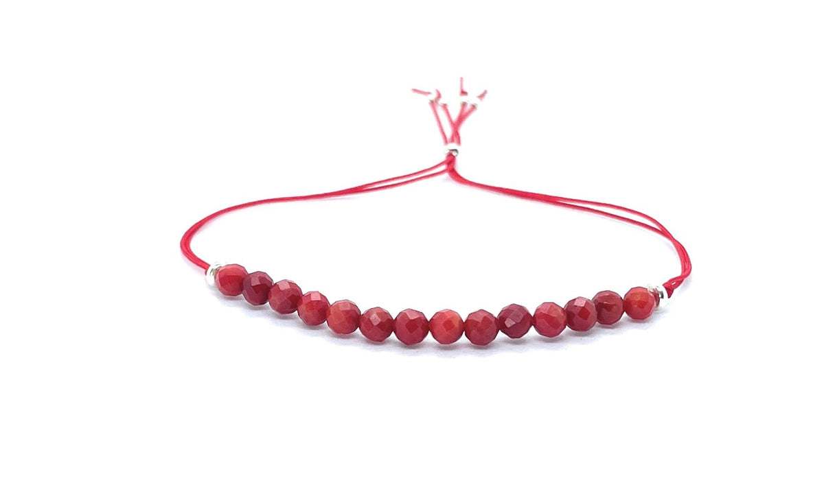 Pulsera de hilo coral de 4 mm de grosor, plata de ley 925, ajustable