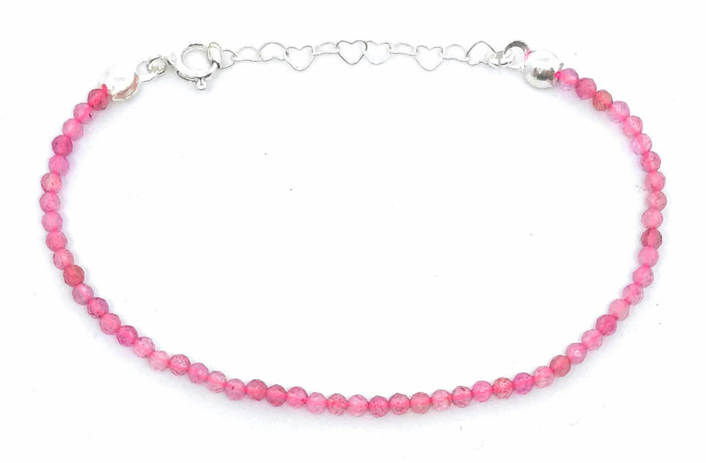 Pulsera de cuarzo fresa rosa de 2mm de grosor plata de primera ley 925 ajustable de 16cm a 19cm.