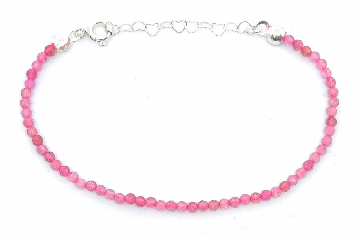 Pulsera de cuarzo fresa rosa de 2mm de grosor plata de primera ley 925 ajustable de 16cm a 19cm.