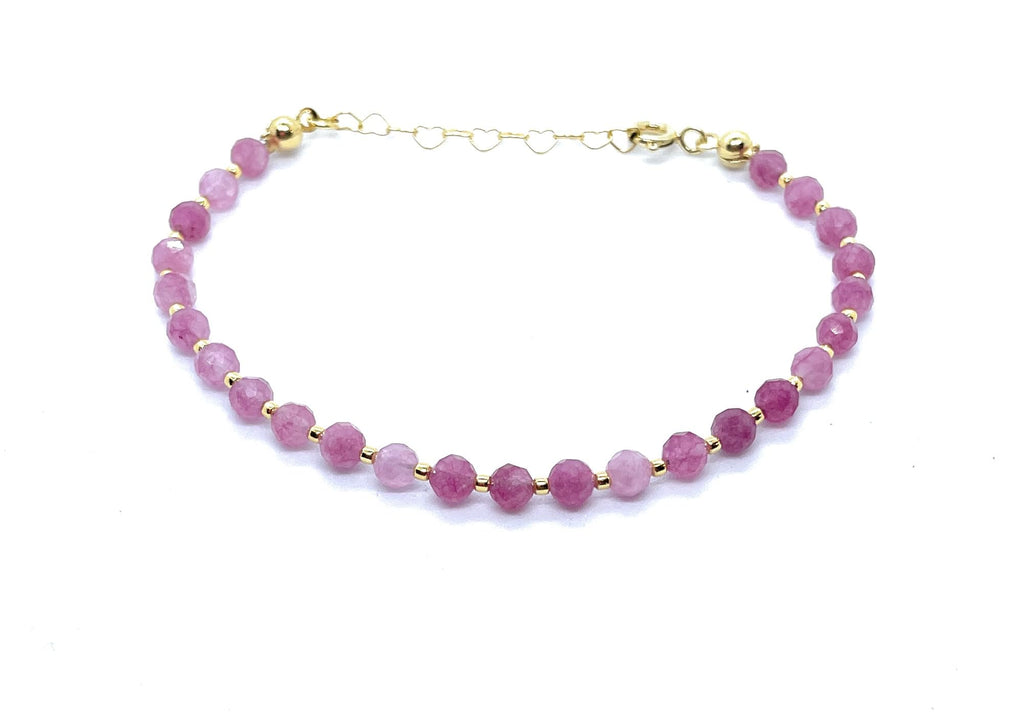 Pulsera de Cuarzo Rosa fresa Natural, 4mm, Plata 925 Chapada en Oro 24k, Ajustable 16-19cm