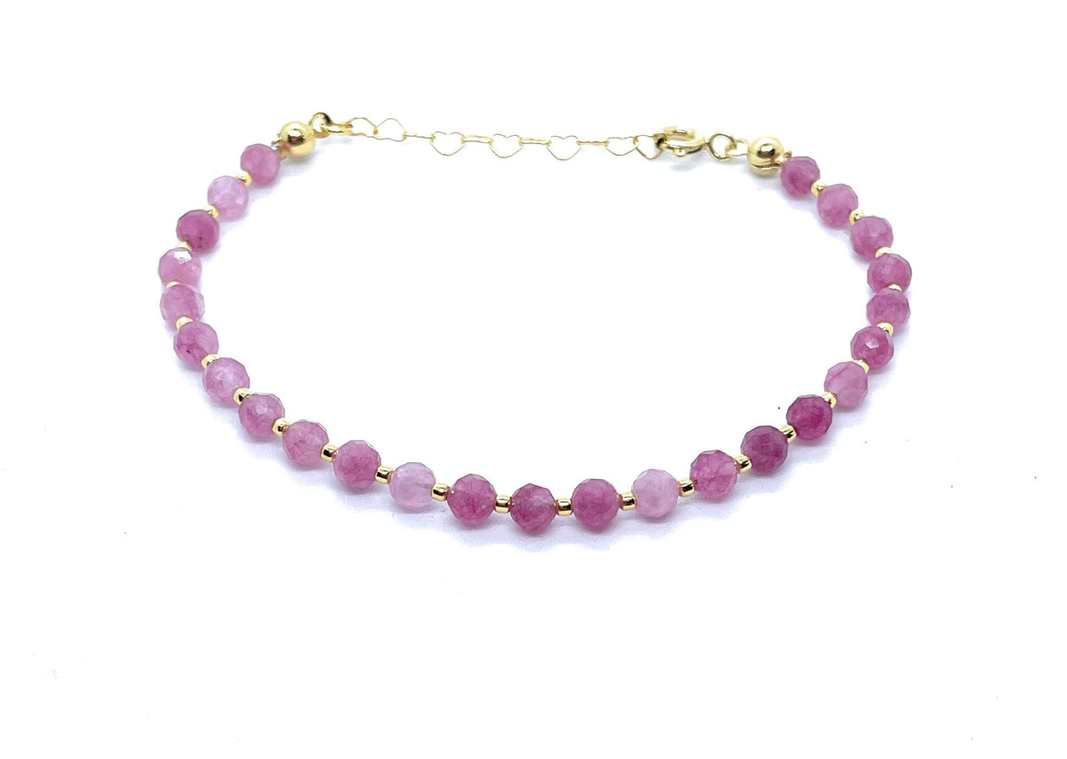 Pulsera de Cuarzo Rosa fresa Natural, 4mm, Plata 925 Chapada en Oro 24k, Ajustable 16-19cm