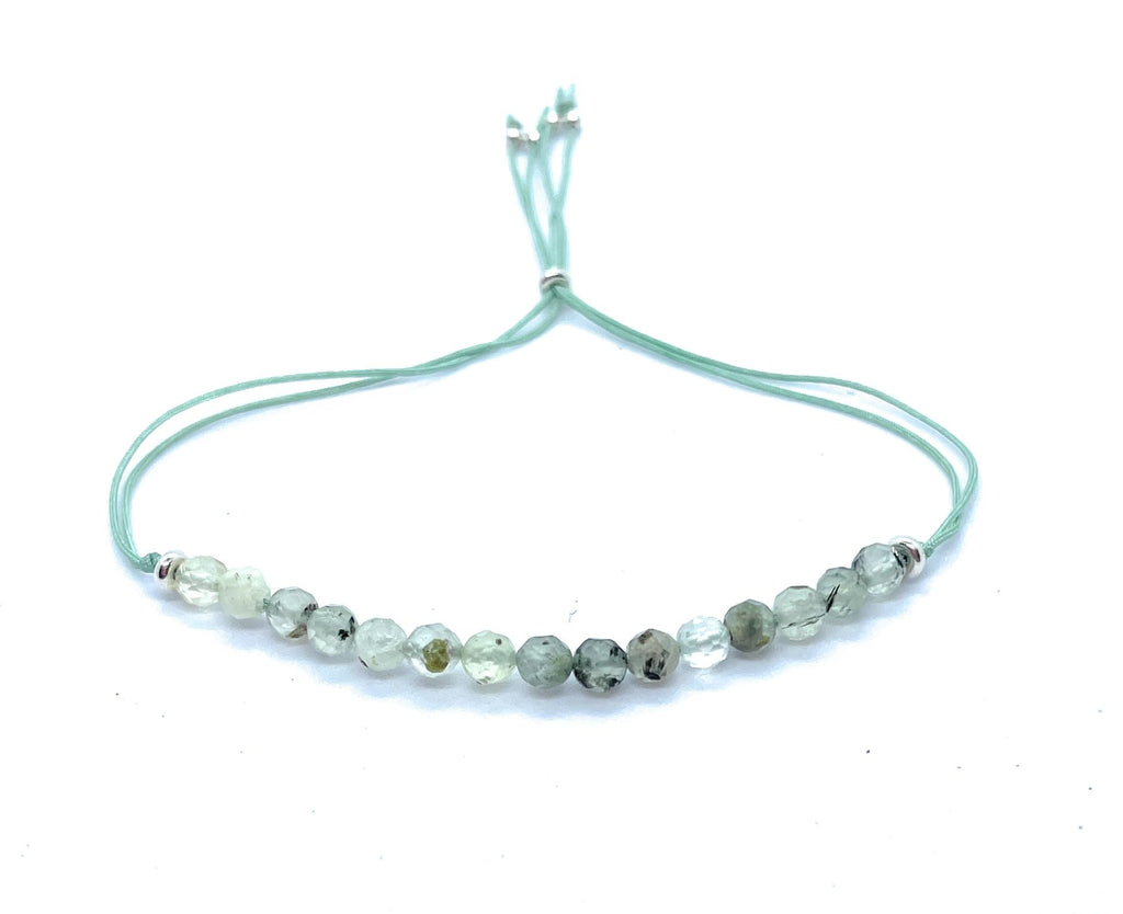 Pulsera Ajustable de Prehnita Natural, Hilo con Plata 925, 4 mm