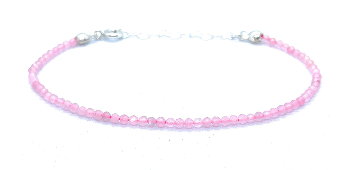 Pulsera de mujer piedra natural cuarzo rosa de 2mm de grosor plata de primera ley ajustable de 16mm a 19mm