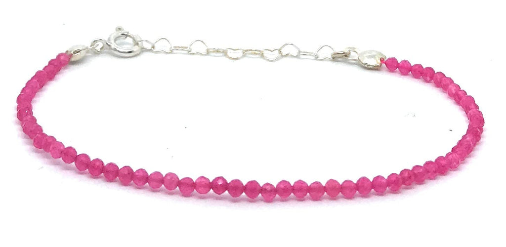 Pulsera de jade rosa, piedras naturales semipreciosas de 2 mm de grosor, cadena de plata ajustable de 16cm a 19cm.