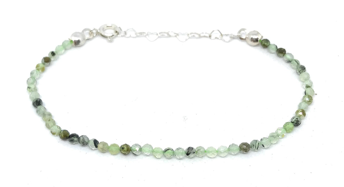 Pulsera mujer prehnita piedra natural de 2 mm de grosor plata de primera ley ajustable de 16cm a 19cm