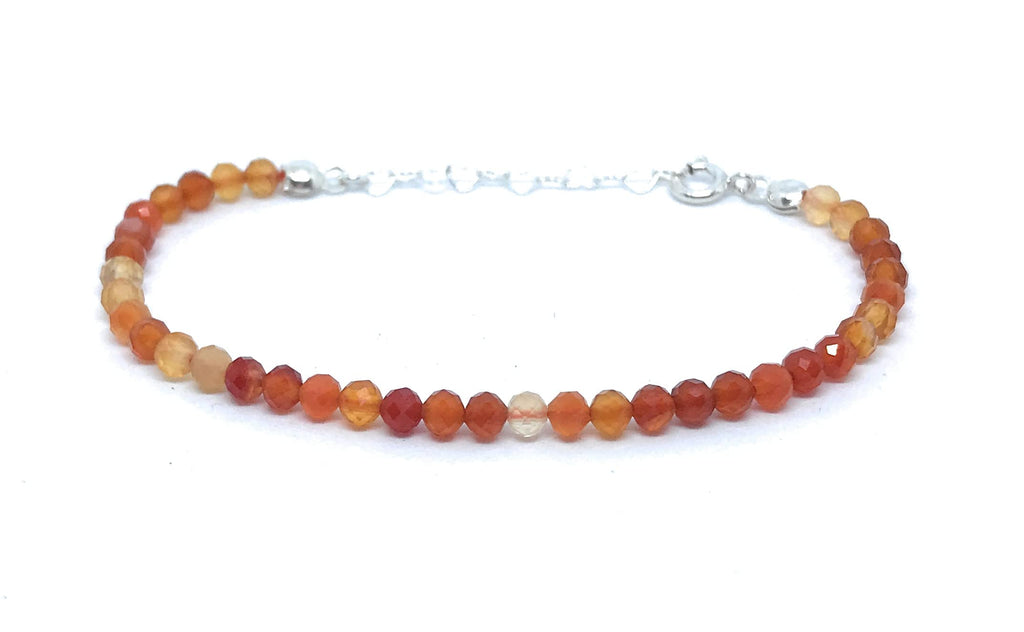 Pulsera de cornalina piedras naturales semipreciosas de 4 mm de grosor, cadena de plata ajustable de 16cm a 19cm.