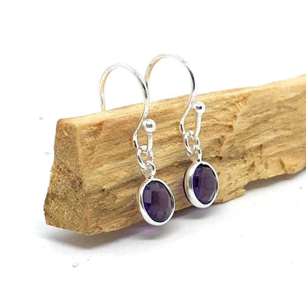 Pendientes de amatista piedra natural plata de primera Ley 925
