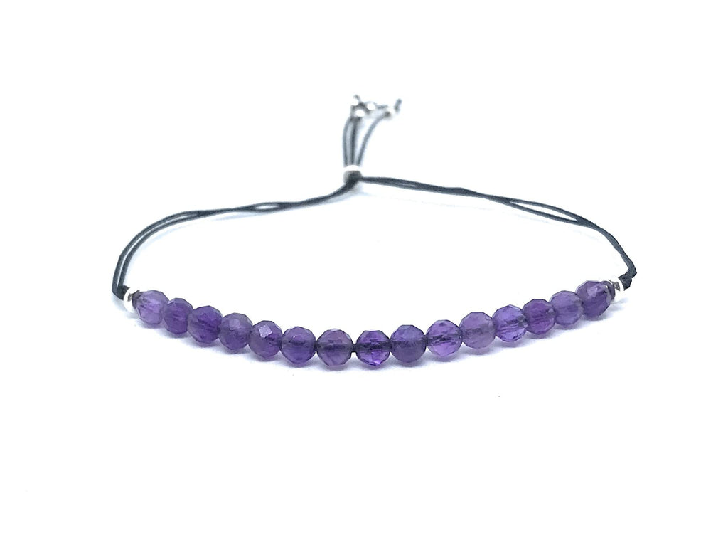 Pulsera de hilo amatista piedra natural de 4mm de grosor y plata de ley ajustable