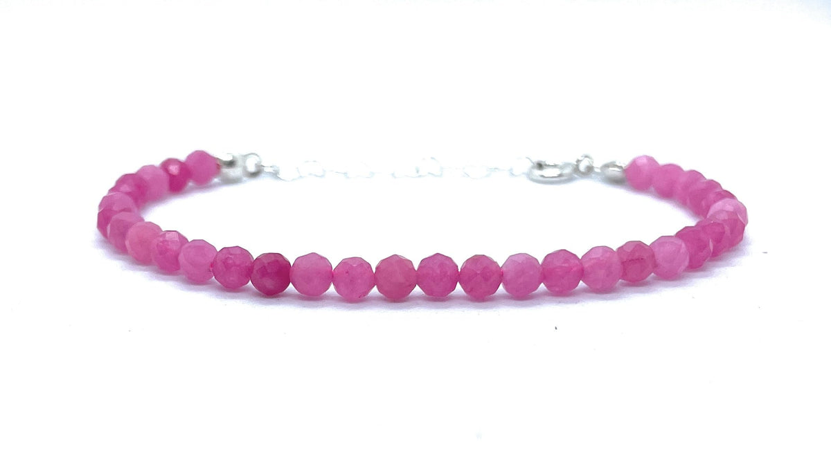 Pulsera de jade rosa piedra natural de 4mm de grosor plata de primera lay ajustable de 16 cm a 19 cm