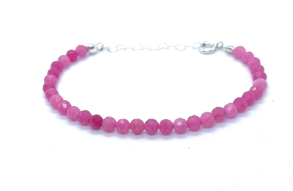 Pulsera de jade rosa piedra natural de 4mm de grosor plata de primera lay ajustable de 16 cm a 19 cm