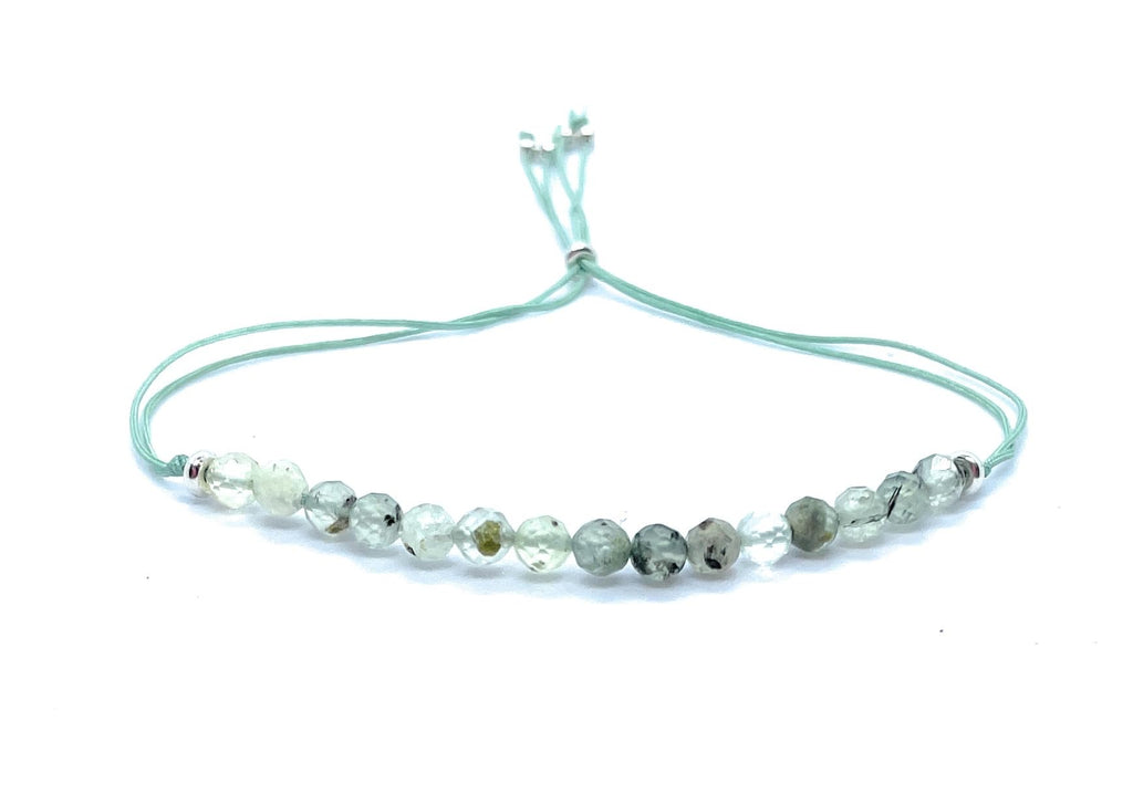 Pulsera Ajustable de Prehnita Natural, Hilo con Plata 925, 4 mm