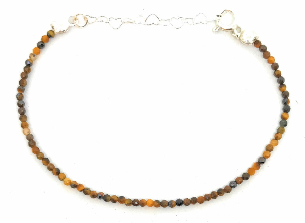 Pulsera de ojo de tigre piedra natural de 2mm de grosor plata de primera ley ajustable de 16 cm a 19 cm