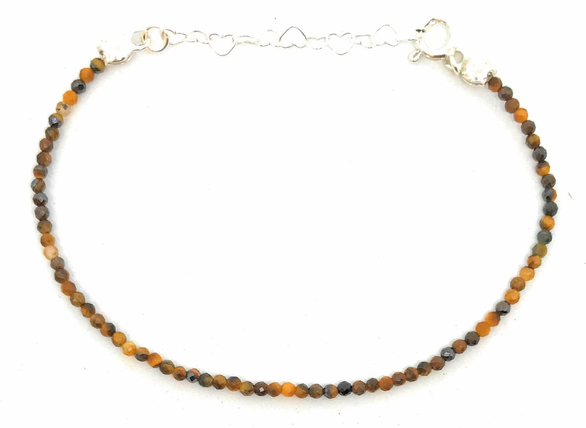 Pulsera de ojo de tigre piedra natural de 2mm de grosor plata de primera ley ajustable de 16 cm a 19 cm