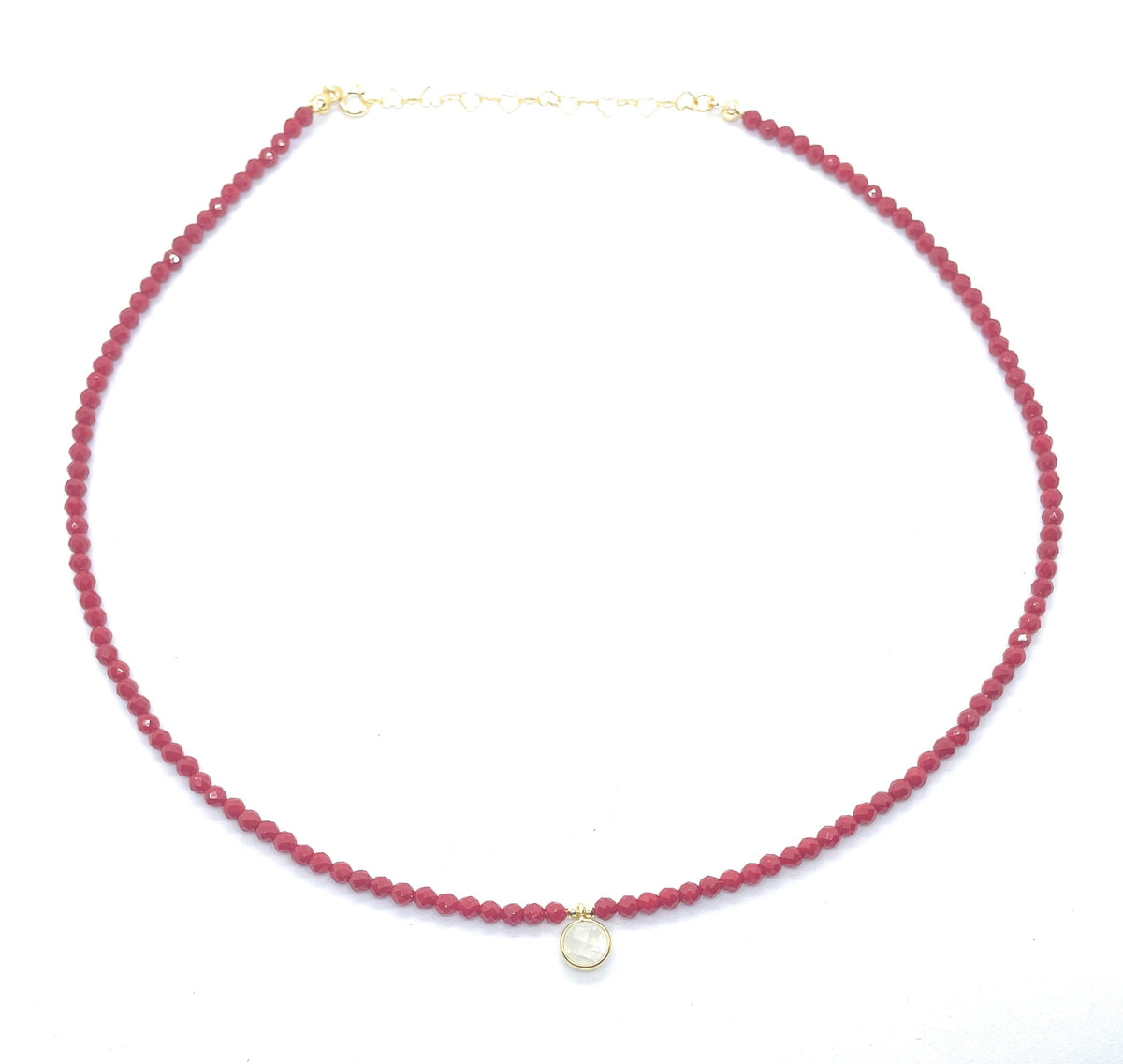Eloboe essence Gargantilla de Coral Natural 3mm, Colgante de Piedra Luna, Plata 925 Chapada, 40-45cm, Rojo