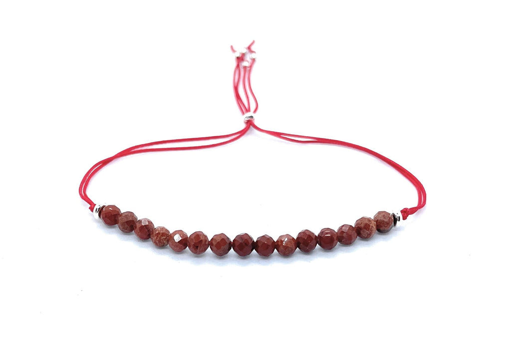 Pulsera de hilo con cuentas de jaspe rojo de 4 mm, plata de ley 925, ajustable