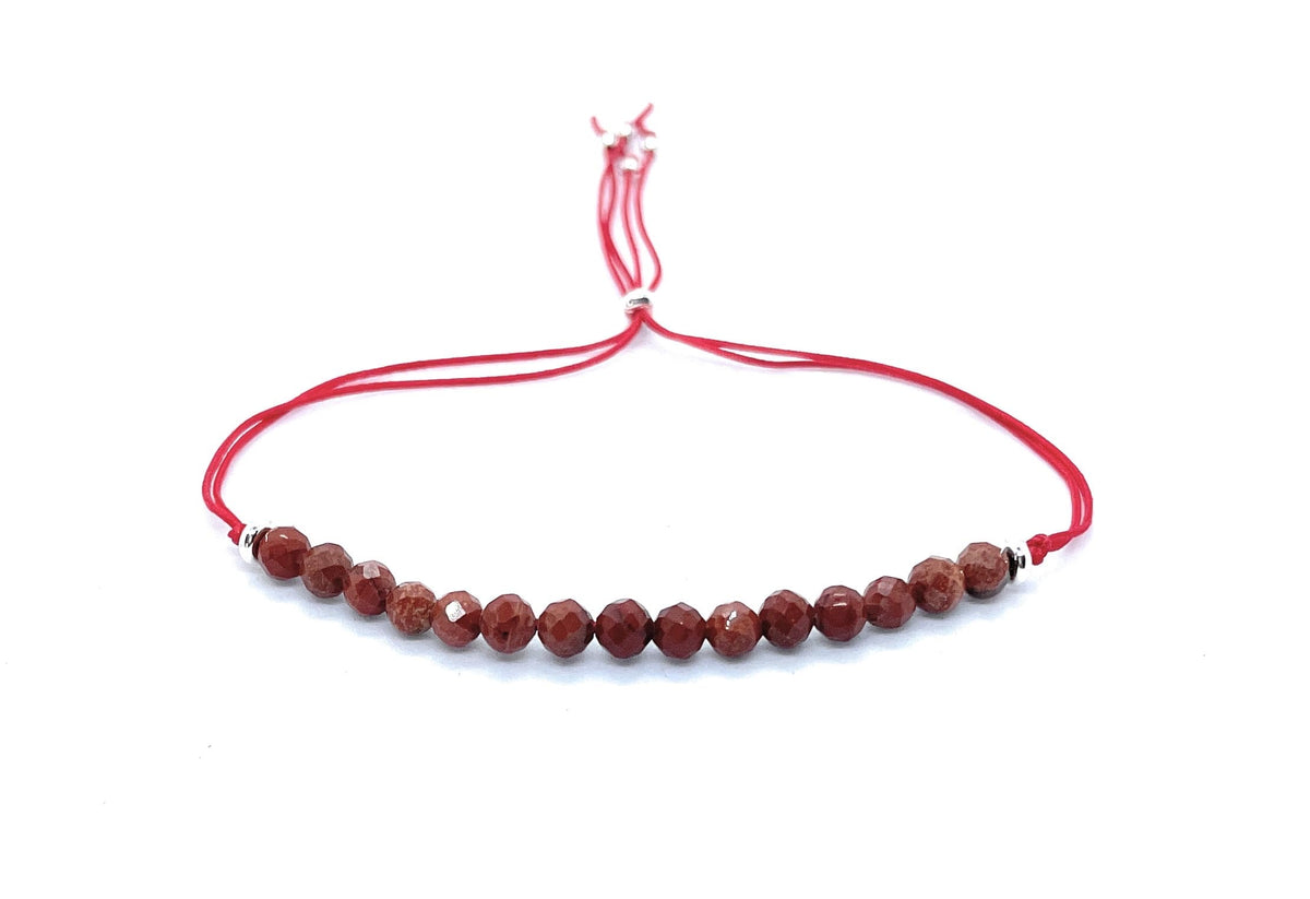 Pulsera de hilo con cuentas de jaspe rojo de 4 mm, plata de ley 925, ajustable