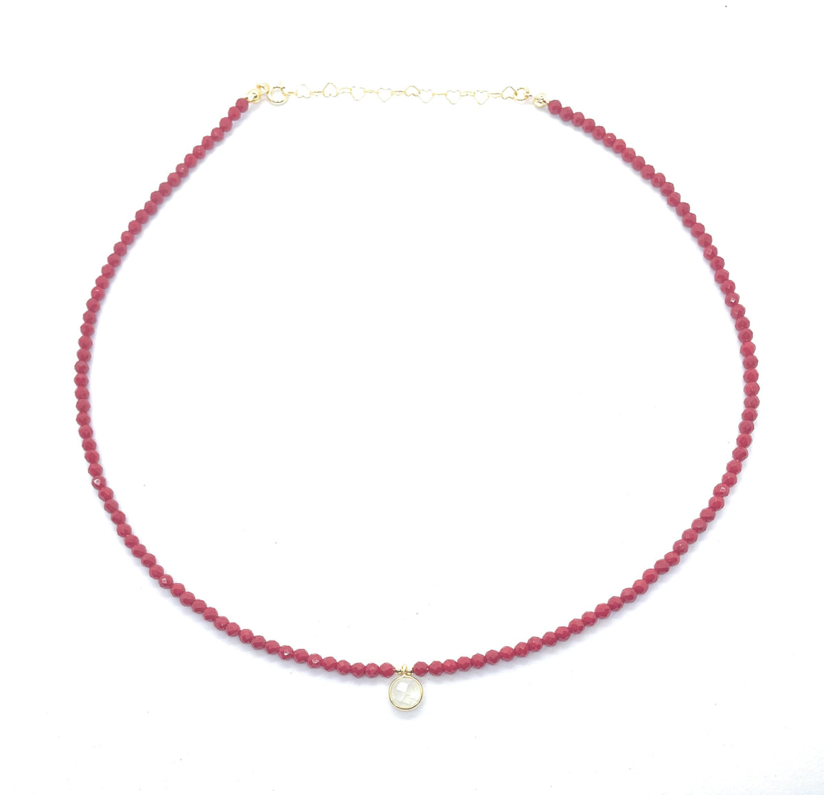 Eloboe essence Gargantilla de Coral Natural 3mm, Colgante de Piedra Luna, Plata 925 Chapada, 40-45cm, Rojo