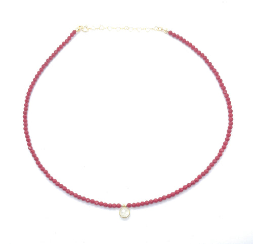 Eloboe essence Gargantilla de Coral Natural 3mm, Colgante de Piedra Luna, Plata 925 Chapada, 40-45cm, Rojo
